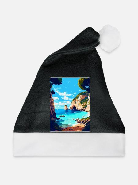 Zakynthos Griechenland Vintage Reiseplakat Souvenir - Weihnachtsmütze - Schwarz/Weiß - Vorne