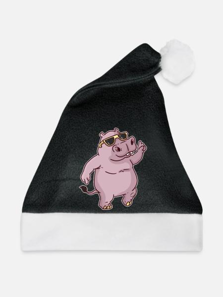Planschendes Nilpferd Flussufer - Weihnachtsmütze - Schwarz/Weiß