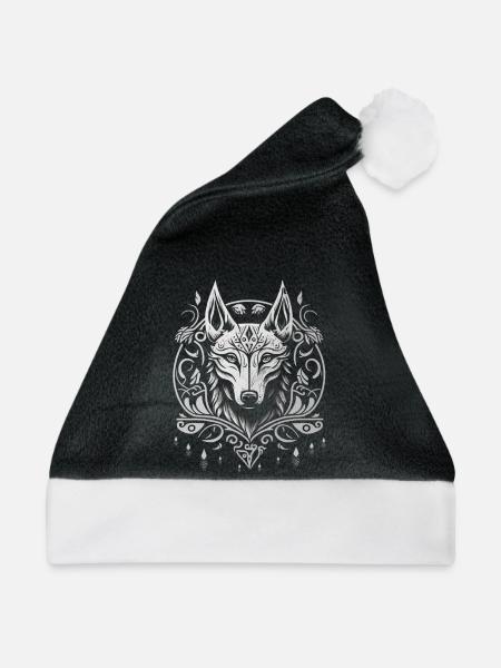 Nordischer Wolf, Wikinger - Weihnachtsmütze - Schwarz/Weiß - Vorne