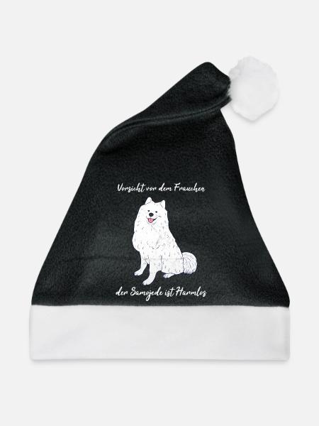Samojede Hund - Weihnachtsmütze - Schwarz/Weiß - Vorne