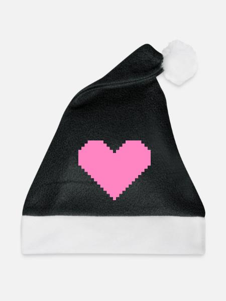 Herz Pixel Rosa - Weihnachtsmütze - Schwarz/Weiß - Vorne