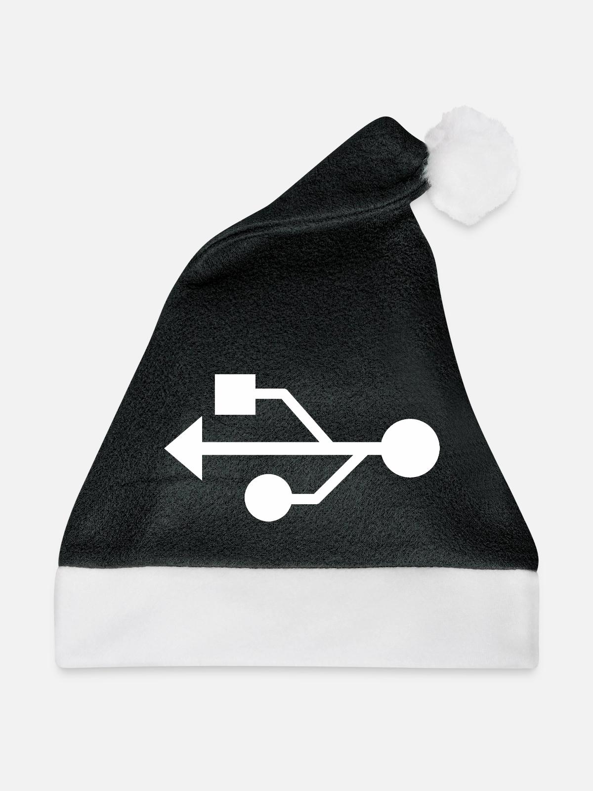 USB Symbol Minimaldesign - Weihnachtsmütze - Schwarz/Weiß - Vorne