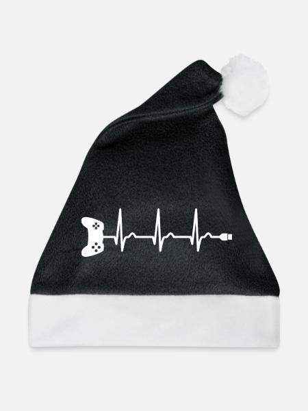 EKG - Herzkurve - Puls - Gamer - Controller - Weihnachtsmütze - Schwarz/Weiß