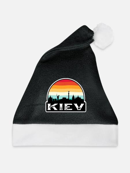 Kiew Ukraine Flagge Skyline Reisesouvenir - Weihnachtsmütze - Schwarz/Weiß - Vorne