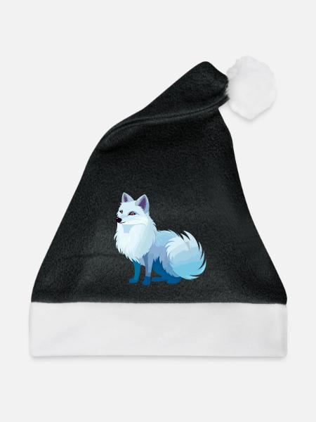 Arktisfuchs Bunte Aquarell-Karikatur Kawaii Anim - Weihnachtsmütze - Schwarz/Weiß - Vorne