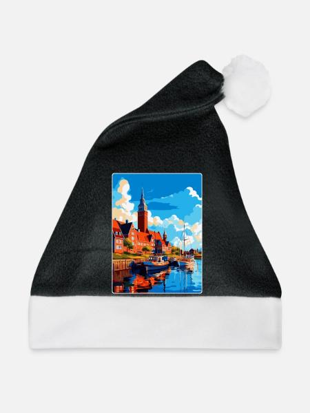Halmstad Schweden Vintage Reiseplakat Souvenir WPA - Weihnachtsmütze - Schwarz/Weiß - Vorne