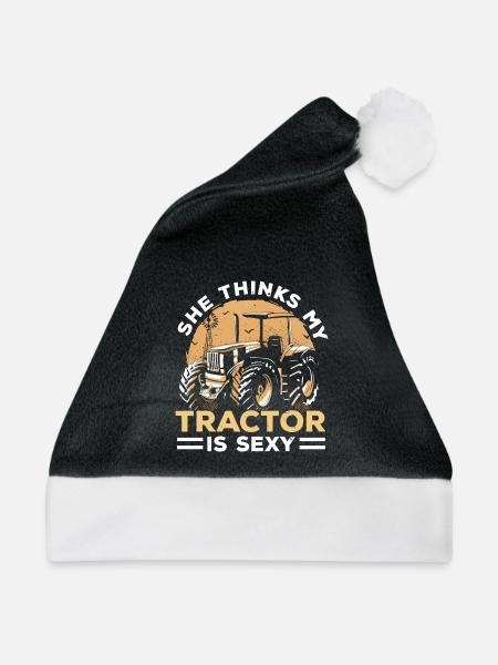 Sie denkt, mein Traktor ist einfach Landwirt Landw - Weihnachtsmütze - Schwarz/Weiß - Vorne