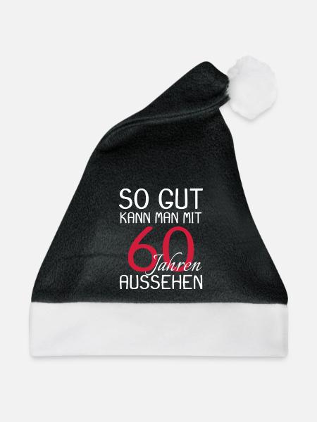 60 Geburtstag Party Bday - Weihnachtsmütze - Schwarz/Weiß - Vorne