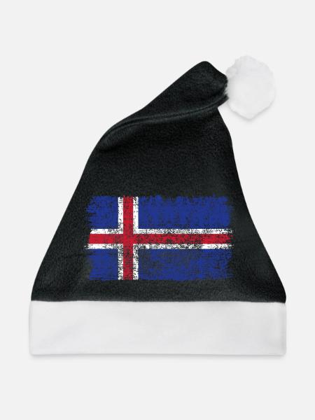 Island Flagge Iceland isländische Fahne - Weihnachtsmütze - Schwarz/Weiß - Vorne