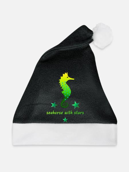 grünes Seepferdchen mit Sternchen - Weihnachtsmütze - Schwarz/Weiß