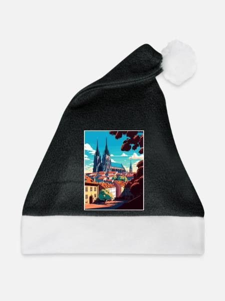 Brünn Tschechische Republik Vintage Reiseplakat Souvenir - Weihnachtsmütze - Schwarz/Weiß - Vorne