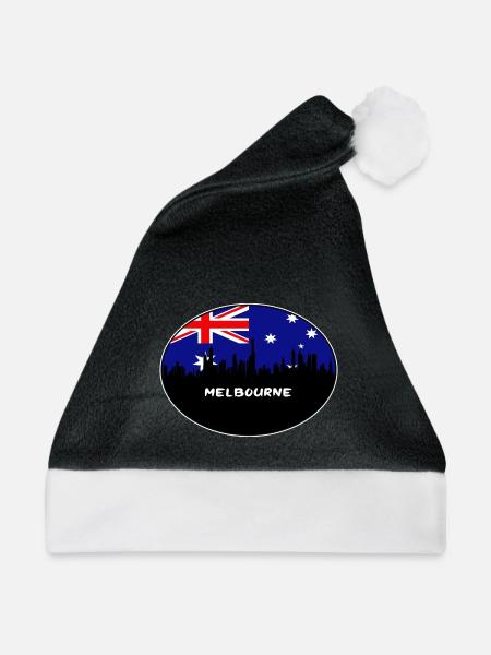 Melbourne-Australien-Flaggen-Skyline-Schattenbild-Reise - Weihnachtsmütze - Schwarz/Weiß
