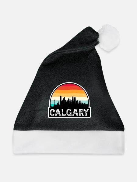 Calgary Kanada Flagge Skyline Reisesouvenir - Weihnachtsmütze - Schwarz/Weiß - Vorne