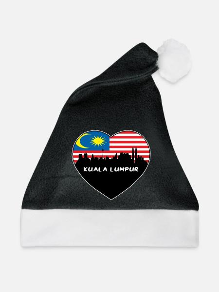 Kuala Lumpur Malaysia Flagge Skyline Reise Souvenir - Weihnachtsmütze - Schwarz/Weiß - Vorne