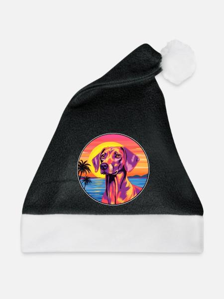 Andalusischer Jagdhund Rasse Bunte Karikatur Wasserc - Weihnachtsmütze - Schwarz/Weiß - Vorne
