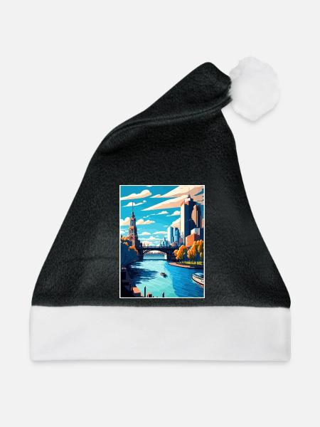 Melbourne Australien Vintage Reiseposter Souvenir - Weihnachtsmütze - Schwarz/Weiß - Vorne