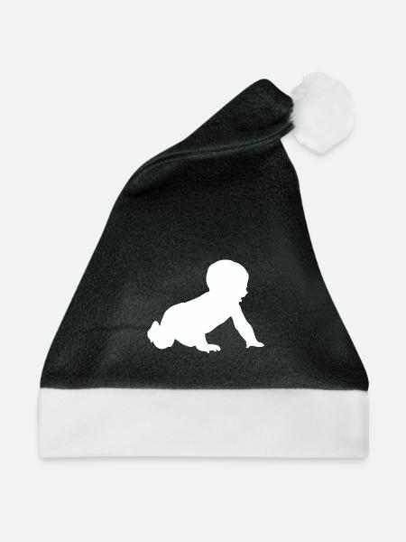 Baby Kinder Krabbeln Geschenkidee Füsse Familie - Weihnachtsmütze - Schwarz/Weiß - Vorne
