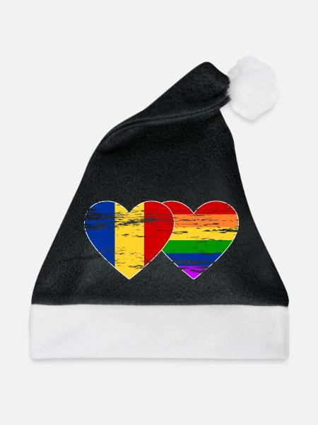 Rumänien Regenbogen Flagge used - Weihnachtsmütze - Schwarz/Weiß - Vorne