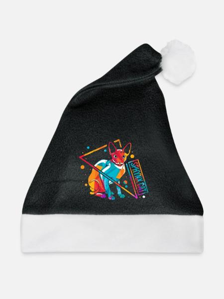 Sphynx Sphinx Katze Retro - Weihnachtsmütze - Schwarz/Weiß - Vorne