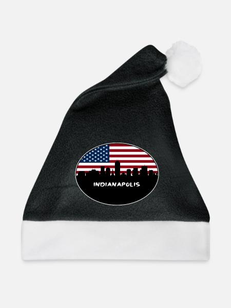 Indianapolis Indiana USA Flagge Skyline Reisen Souve - Weihnachtsmütze - Schwarz/Weiß - Vorne