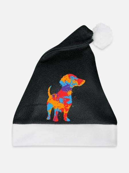 Dackel Mama bunter Dachshund Kinder Mädchen Teckel - Weihnachtsmütze - Schwarz/Weiß - Vorne
