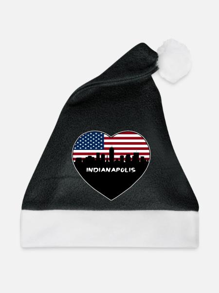 Indianapolis Indiana USA Flagge Skyline Reisen Souve - Weihnachtsmütze - Schwarz/Weiß - Vorne