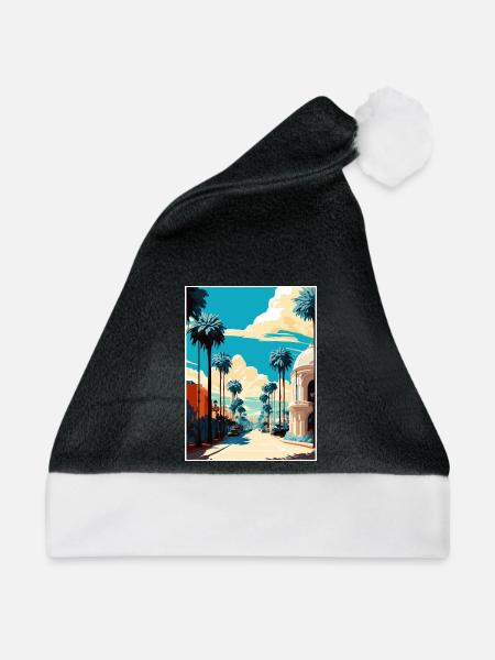 Beverly Hills Kalifornien Vintage Reiseposter WPA - Weihnachtsmütze - Schwarz/Weiß - Vorne