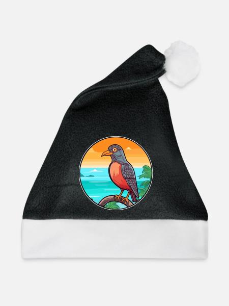 Kuckuck Aquarell Cartoon Kawaii Clipart Tier - Weihnachtsmütze - Schwarz/Weiß - Vorne