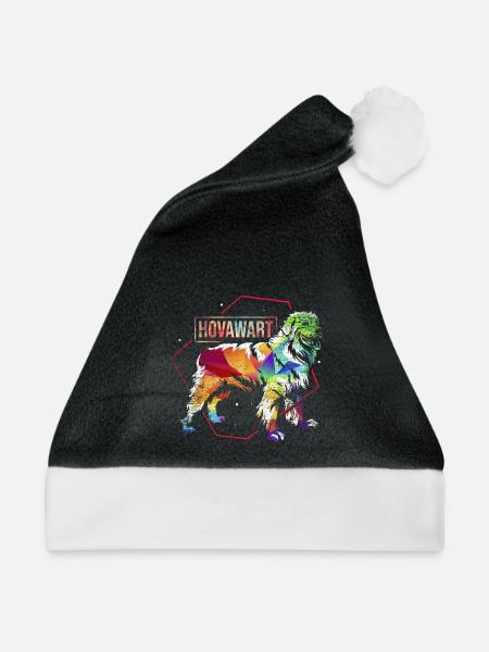 Gelassener Hovawart Begleithund - Weihnachtsmütze - Schwarz/Weiß - Vorne