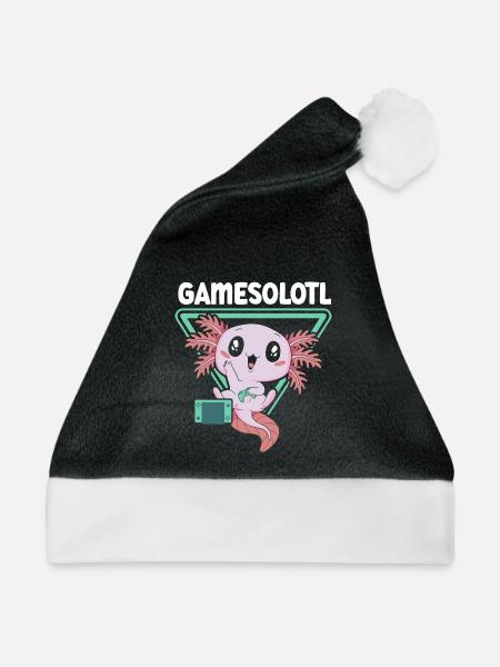 Gamesolotl Videospiel Axolotl Wassertier Gamer - Weihnachtsmütze - Schwarz/Weiß - Vorne