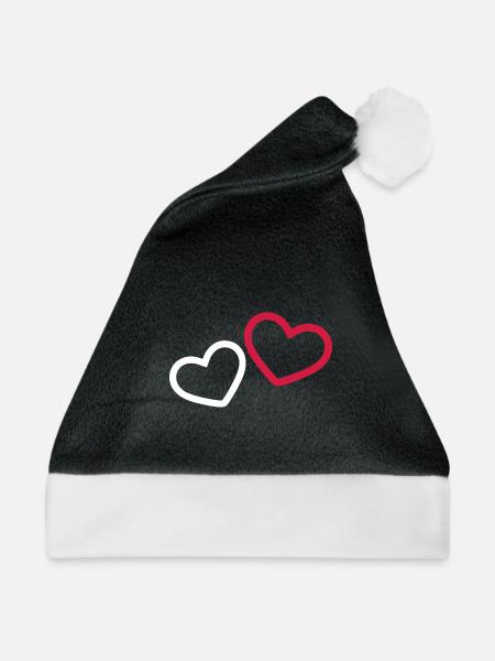 Zwei Herzchen Herz - Weihnachtsmütze - Schwarz/Weiß - Vorne