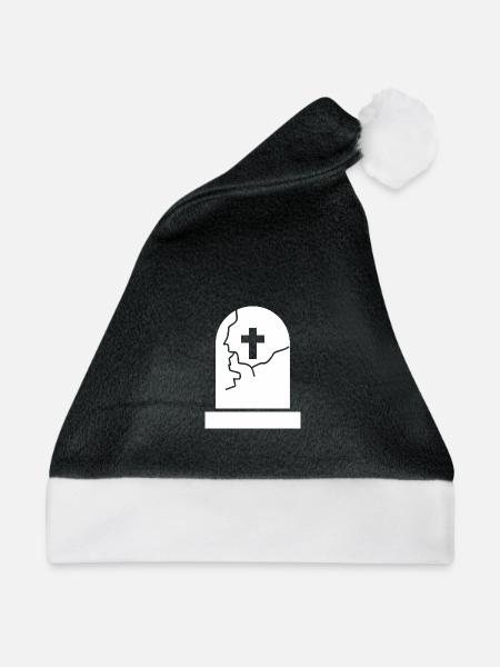 Grabstein Friedhof Grab - Weihnachtsmütze - Schwarz/Weiß - Vorne