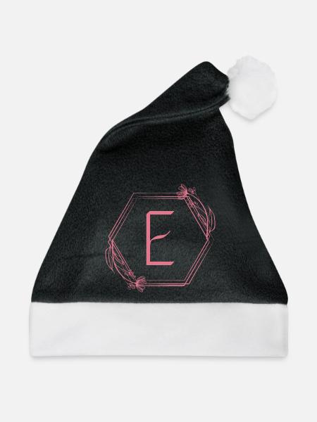 E-Monogramm mit Blütenrahmen - Weihnachtsmütze - Schwarz/Weiß