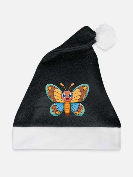 Schmetterling Niedliche Maskottchen Zeichentrickfigur Kawaii - Weihnachtsmütze - Schwarz/Weiß - Vorne