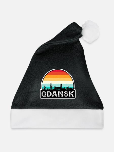 Danzig Polen Flagge Skyline Reisesouvenir - Weihnachtsmütze - Schwarz/Weiß - Vorne