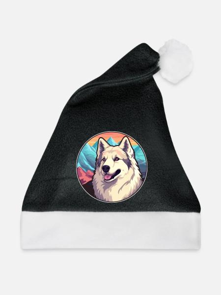 Kyi Leo Hunderasse Cartoon Kawaii Aquarell - Weihnachtsmütze - Schwarz/Weiß - Vorne