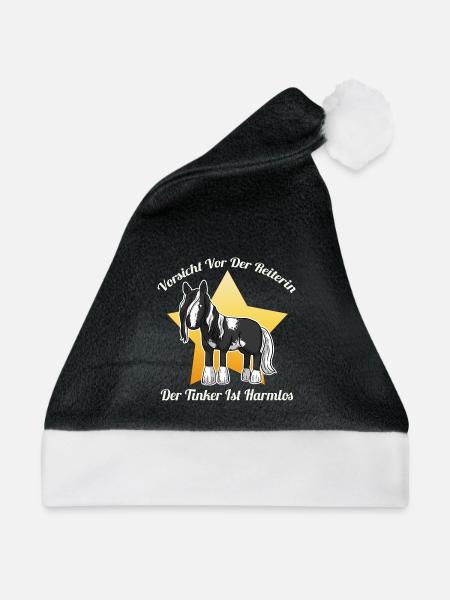 Vorsicht vor Reiterin Tinker ist Harmlos Gypsy Cob - Weihnachtsmütze - Schwarz/Weiß - Vorne
