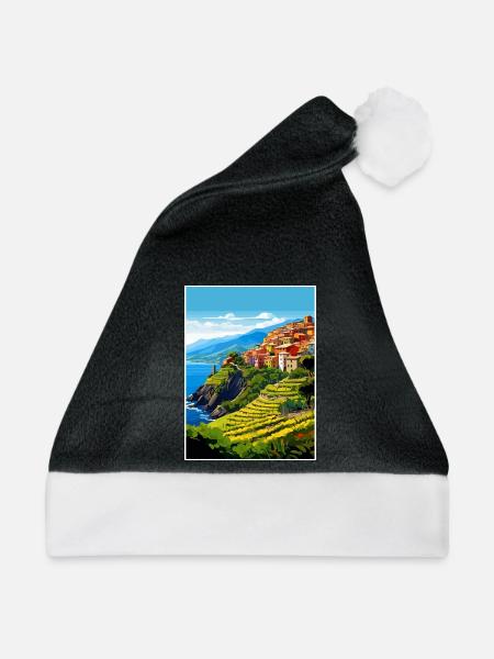 Cinque Terre Italien Dekoration Patmos Reiseposter - Weihnachtsmütze - Schwarz/Weiß - Vorne