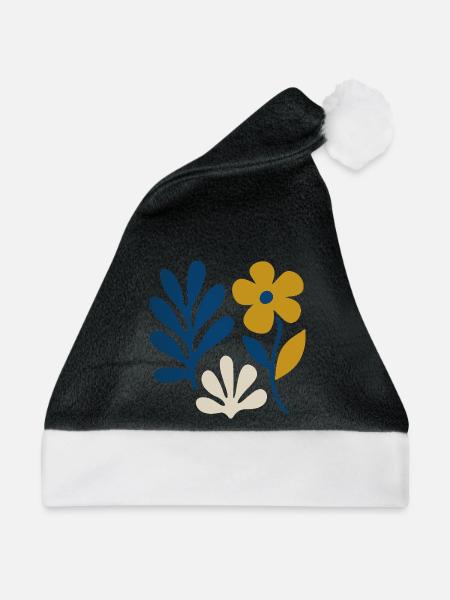 Florale Komposition – Blau & Senf - Weihnachtsmütze - Schwarz/Weiß