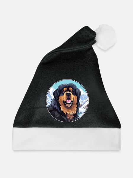 Tibetischer Mastiff Hunderasse Cartoon Kawaii Watercolo - Weihnachtsmütze - Schwarz/Weiß - Vorne