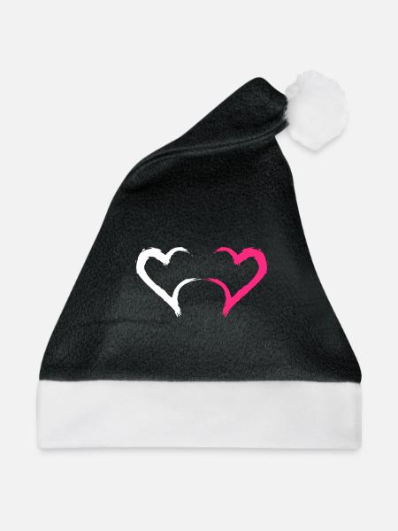 Herz in Rosa und Weiß - Weihnachtsmütze - Schwarz/Weiß - Vorne