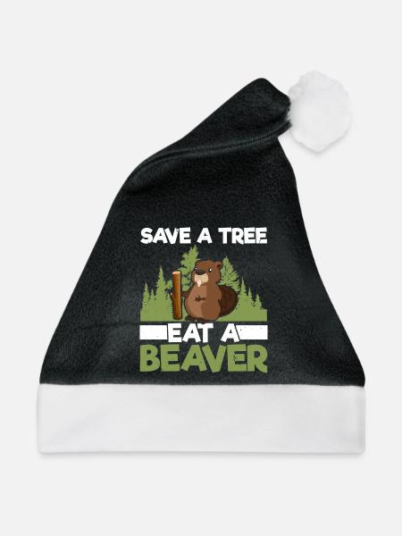 Rettet einen Baum, esst einen Biber Wildtier Tier - Weihnachtsmütze - Schwarz/Weiß - Vorne