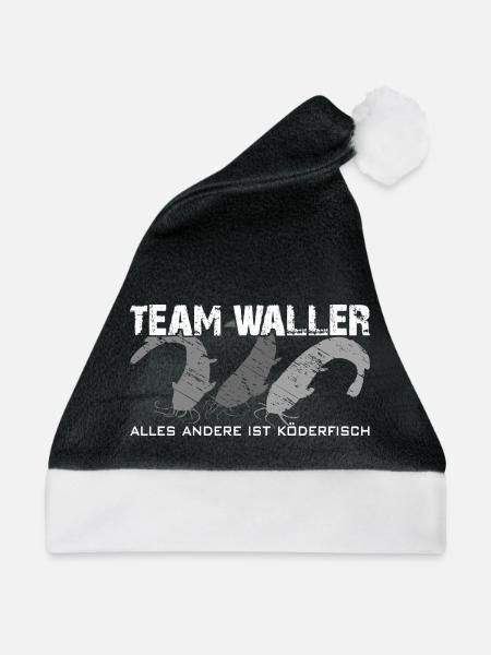 Wels angeln Waller fischen Team Waller - Weihnachtsmütze - Schwarz/Weiß - Vorne