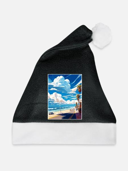 Manhattan Beach Kalifornien Vintage Reiseposter - Weihnachtsmütze - Schwarz/Weiß - Vorne