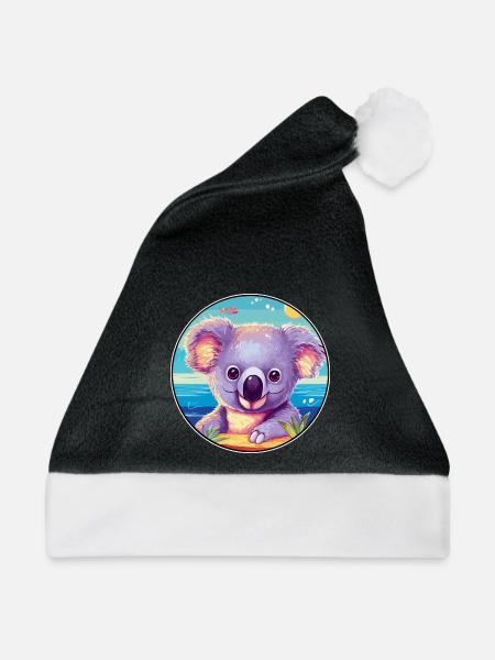 Koala Buntes Aquarell Cartoon Kawaii Tier - Weihnachtsmütze - Schwarz/Weiß - Vorne