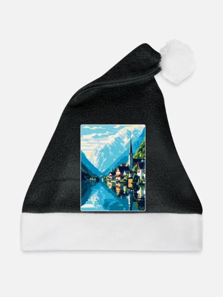 Hallstätter See Österreich Vintage Reiseposter WPA - Weihnachtsmütze - Schwarz/Weiß - Vorne