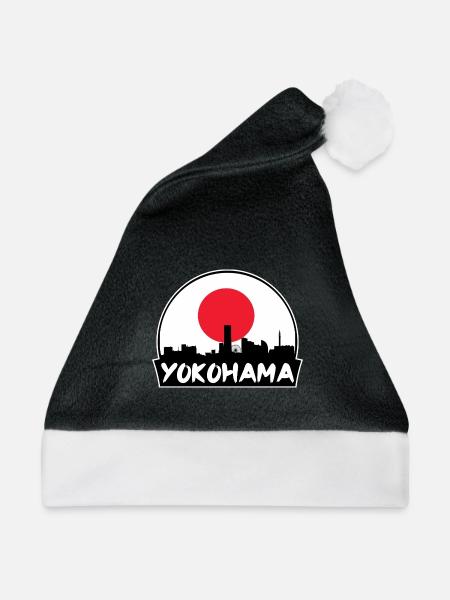 Yokohama Japan Flagge Skyline Silhouette Reisen - Weihnachtsmütze - Schwarz/Weiß - Vorne