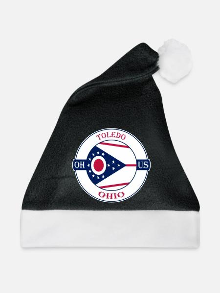 Toledo Ohio Flagge USA Reise Souvenir Abzeichen - Weihnachtsmütze - Schwarz/Weiß - Vorne