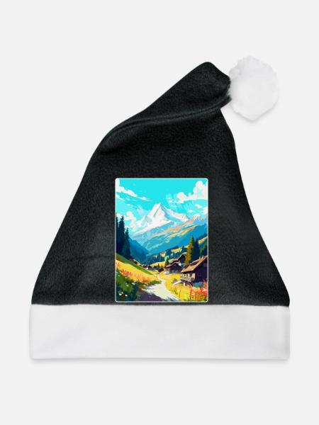 Mayrhofen Österreich Vintage Reiseposter Souvenir - Weihnachtsmütze - Schwarz/Weiß - Vorne