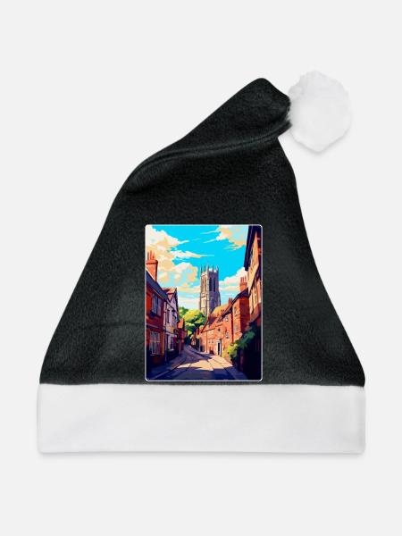 Ludlow England Uk Vintage Reiseposter Souvenir - Weihnachtsmütze - Schwarz/Weiß - Vorne